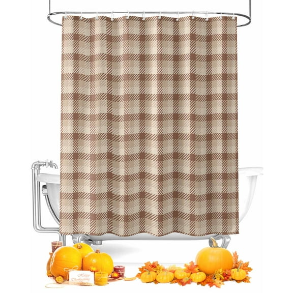Fall Shower Curtain Check Plaid Bathroom Curtains with Hooks, Waterproof Fabric Geometric Pattern Thanksgiving Bath Shower Curtains Set for Bathroom Bathtubs Decor 36x72 Inch