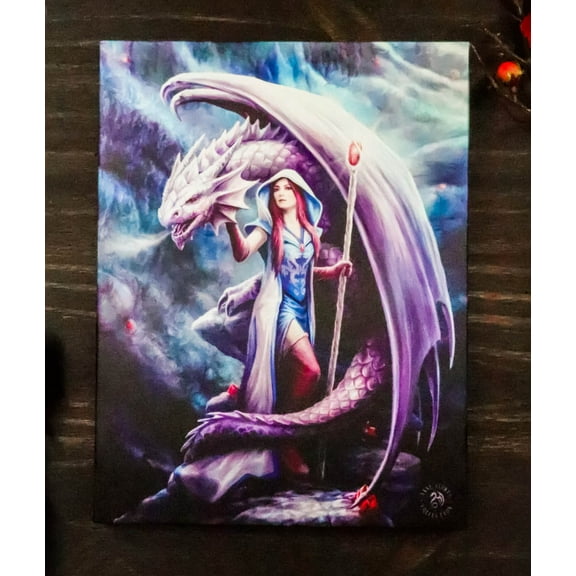 Ebros Anne Stokes Fantasy Dragon Mage Sorceress Wood Framed Canvas Wall Decor