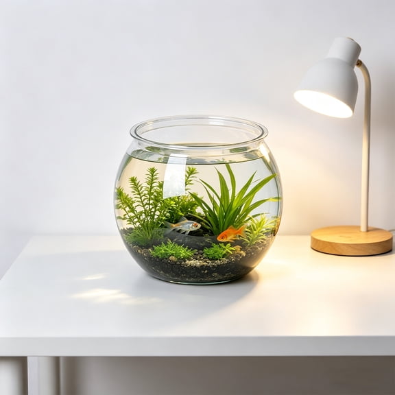 Plastic Fish Tank For Goldfish Desktop Clear Aquarium With Hydroponic Basket Home Decor