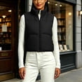 thumbnail image 7 of Zylanna Women's Cropped Puffer Vest, Full Zip Lightweight Sleeveless Stand Collar Quilted Warm Outerwear Layering Gilet Black, 7 of 7