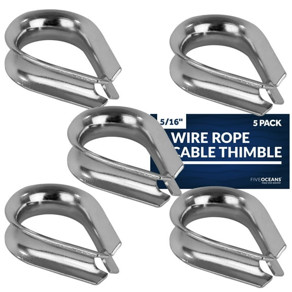 Five Oceans 5-Pack Stainless Steel 5/16-Inch Wire Rope Cable Thimble - FO1444-M5
