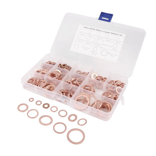 Car Copper Washer Assortment Set Copper Sealing Washers Kit 280 Pieces