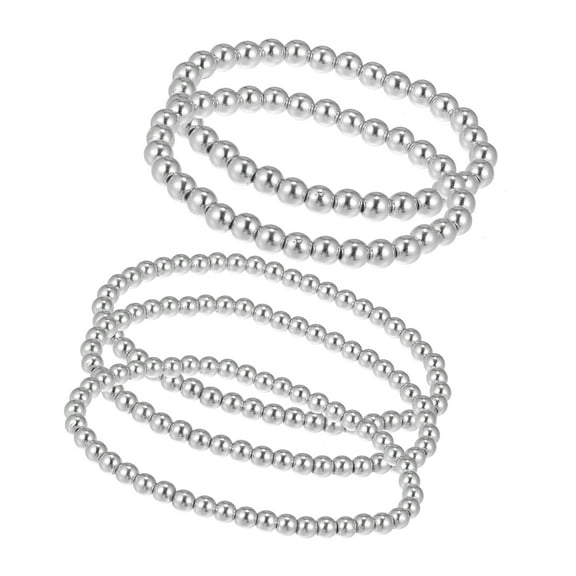 Vocoste Bead Ball Bracelet Stackable Stretch Elastic Bracelet Kit Silver Tone Set of 5