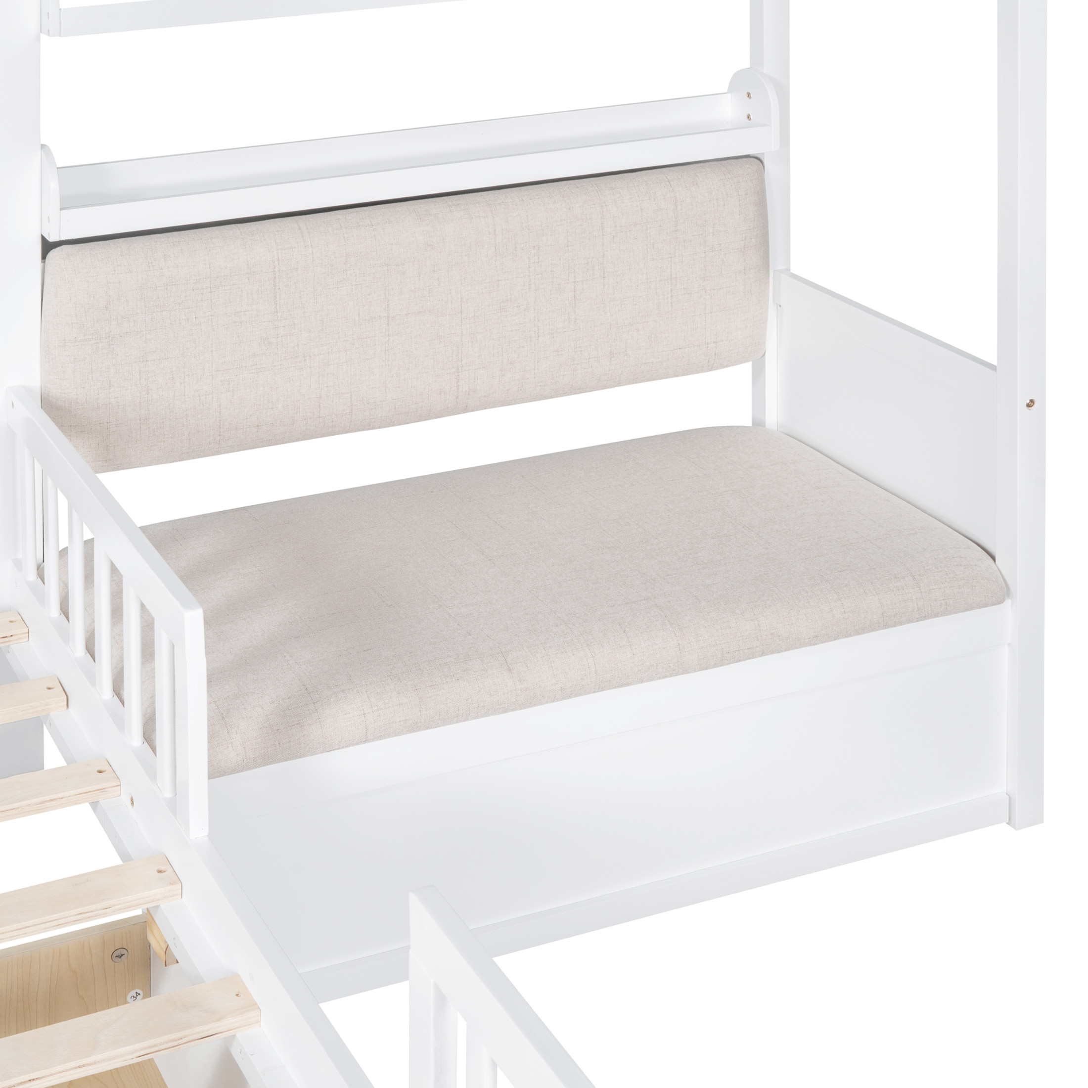 Noble House Twin Size House Bed with Sofa, Kids Platform Bed with Two Drawers and Storage Shelf,White