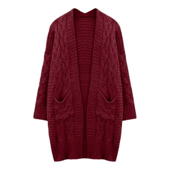 UJNDER Women's Knit Cardigan Long Open Front Sweater for Cozy Fall Winter Fashion Outfits and Soft Comfort Red XL