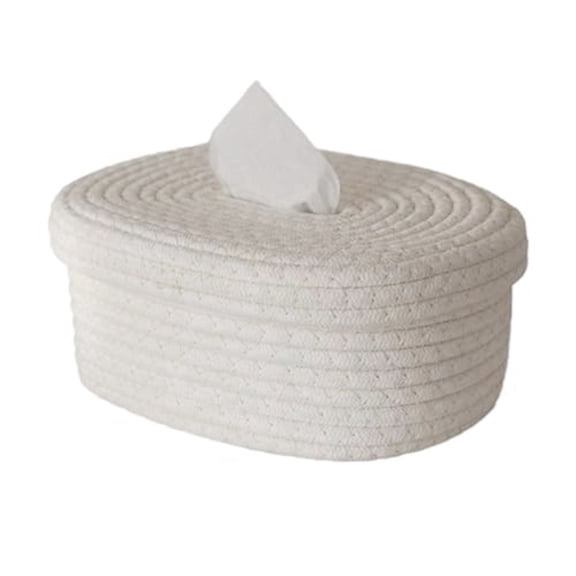 Tissue Box Cover Square Tissue Holders Cotton Rope Covers Rectangular Tissue Box Cute Accessories Decorative Organizer B,1 x Tissue box,White
