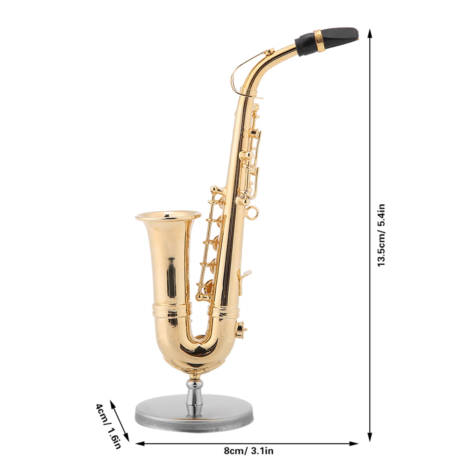 Miniature Alto Saxophone Replica with Stand and Case Gold Plated Instrument Model Ornaments