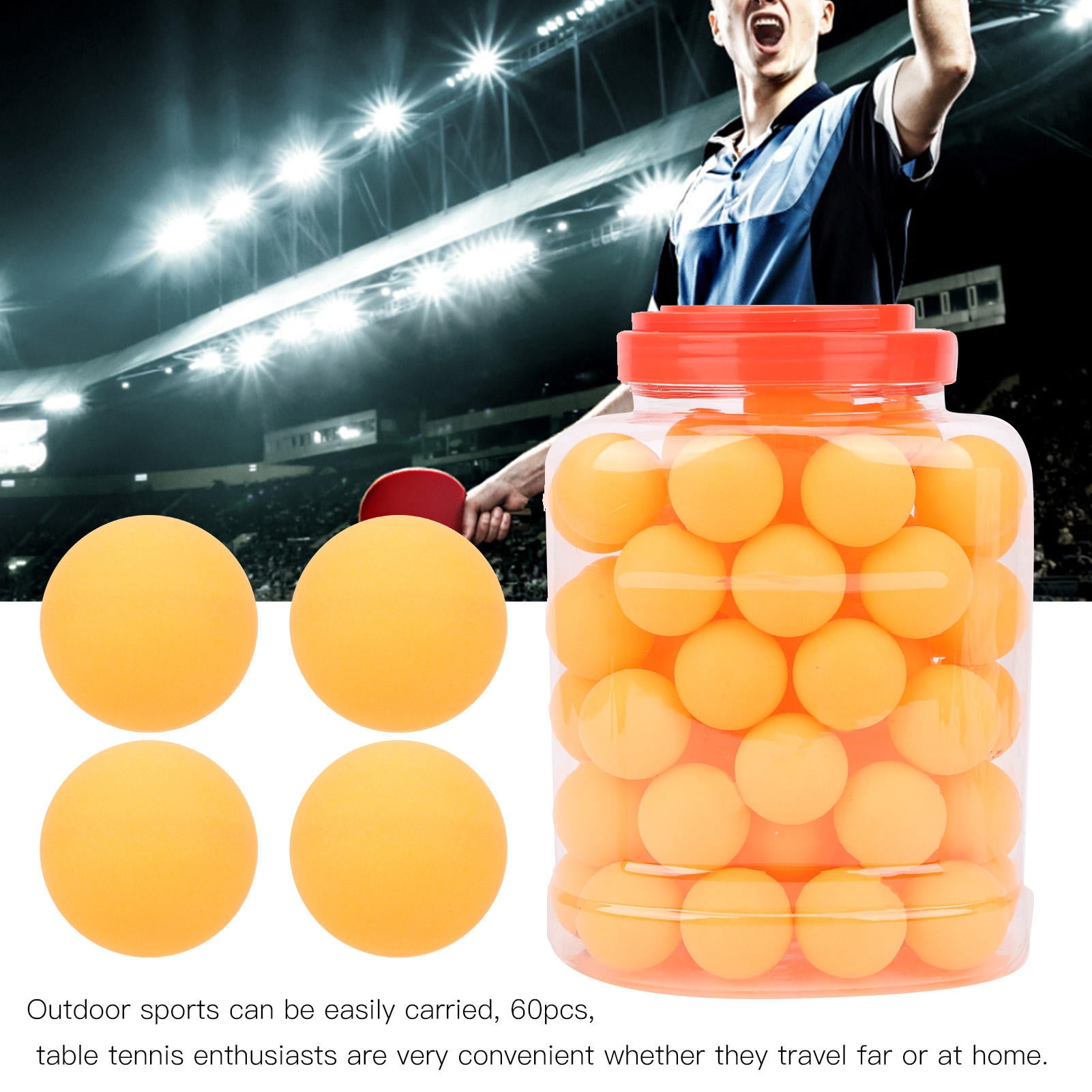Suodoka 60Pcs Intermediate Training Table Tennis Balls Yellow 40mm Professional Pong Balls for Outdoor Sports Exercise (60 Count / 40mm)