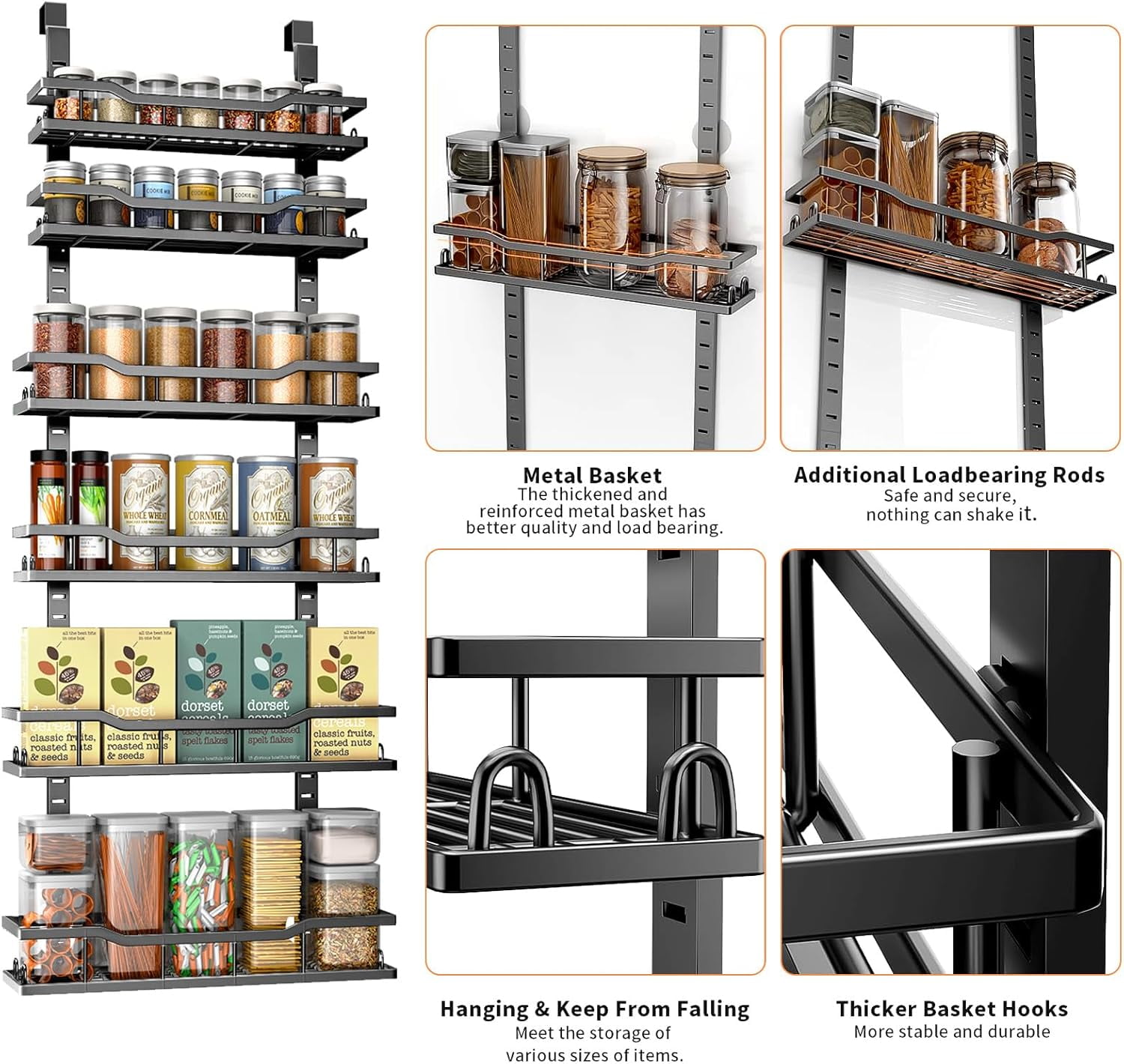 Over The Door Pantry Organizer 9-Tier Adjustable Basket, Hanging