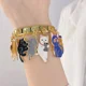 thumbnail image 4 of Hapiship-abalorio de gato bonito, pulsera de acero inoxidable de 9mm, eslabones italianos, Color dorado, joyería artesanal, DJ671, 2023, 4 of 5