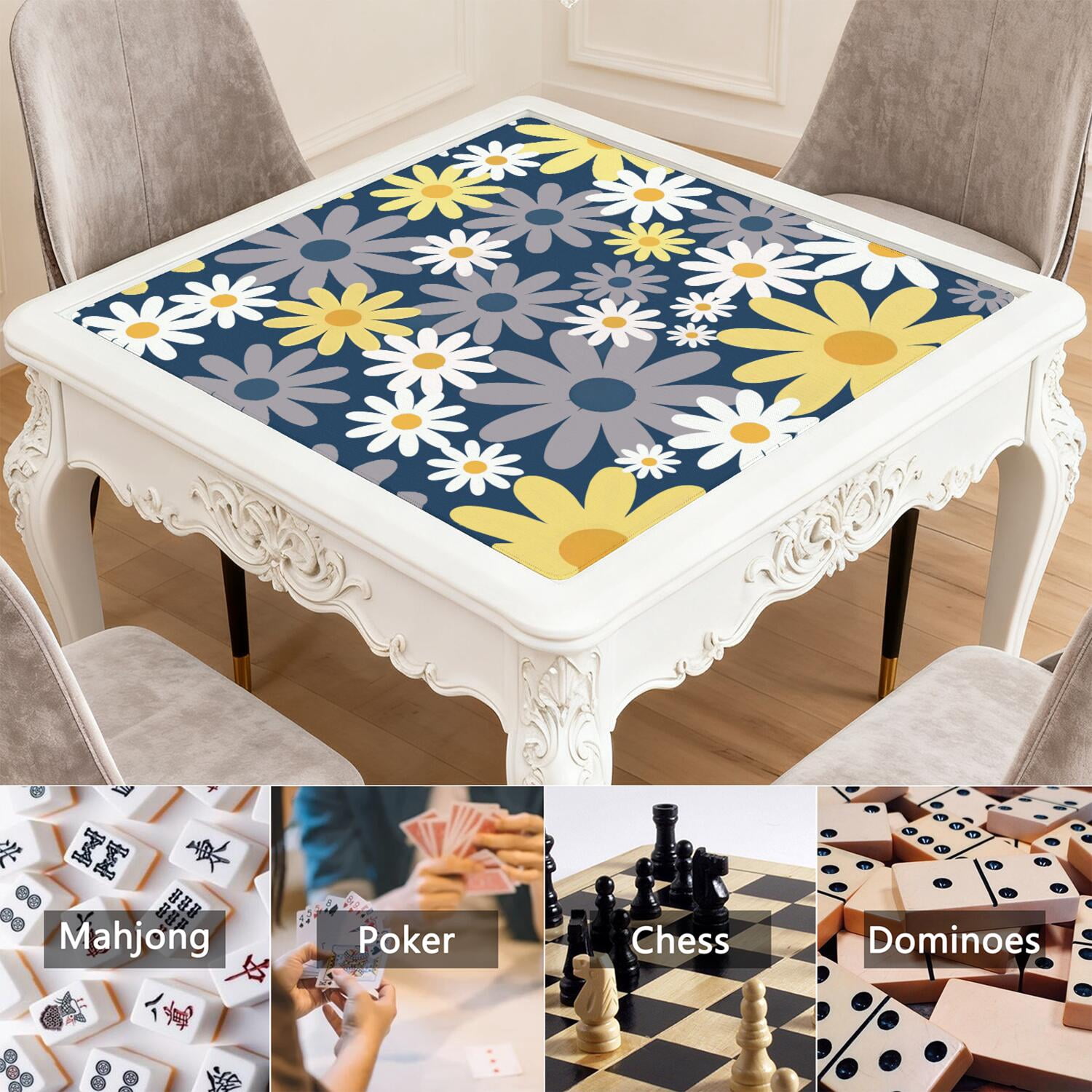 Floral Mahjong Game Table Mat 31.5 Inch Square Features a Rubber Non-Slip Bottom to Prevent Movement During Intense Tile Games