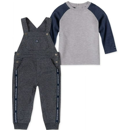 Calvin Klein Navy Blue Baby Boys 2-Pc. Raglan T-Shirt & French Terry Overalls Set, 18M