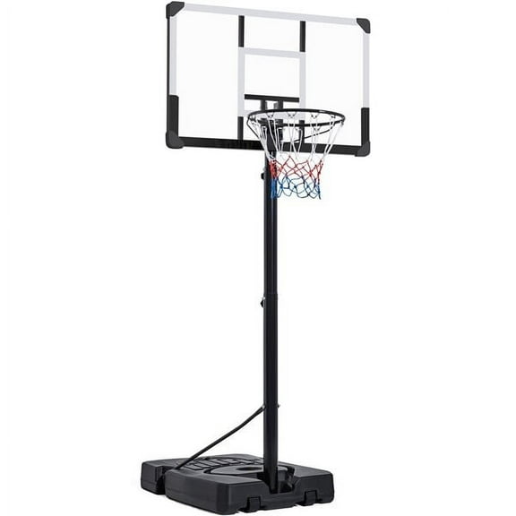RTRWDC Portable Basketball Hoop System, 7.5-10ft Height Adjustable, 44" PVC Backboard with Wheelbase, Indoor/Outdoor Basketball Goal