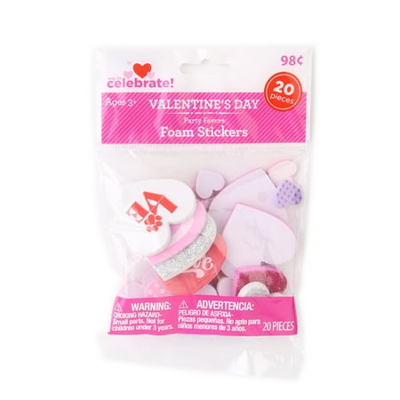 Way To Celebrate Love Hearts Valentine's Day Foam Stickers, 20 Count