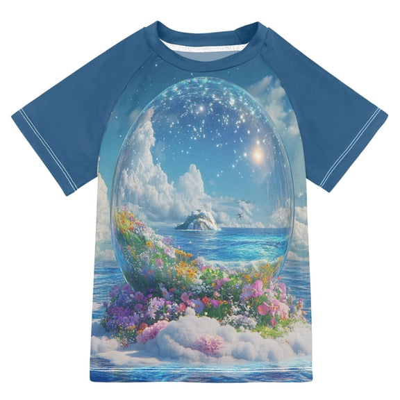 FORMRS Boys Rash Guard Short Sleeves Swim Shirt Quick Dry UPF 50 Sun Protection, Sizes 3-12T, Crystal Ocean