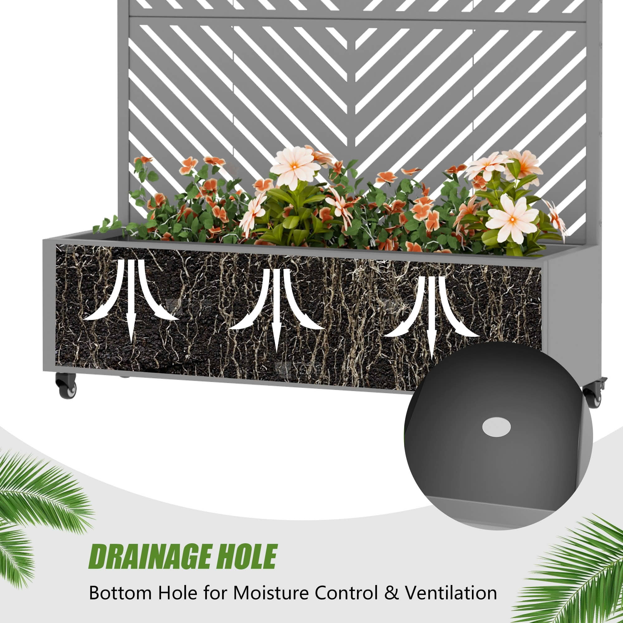 MAYEERTY 72X47" Metal Outdoor Gray Privacy Screen with Planter Box for Backyard & Garden, 3 Piece Set