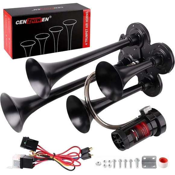 Kit de bocinas de tren Cenzhiwen 4 trompetas de metal, 12 V 150 dB