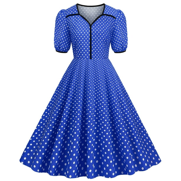 WILLBEST Vestidos para Mujer Verano Vestido Informal de Lunares de Manga Corta de Los Años 50 para Fiesta de Noche y Graduación Vestidos para Mujer Extra Grande