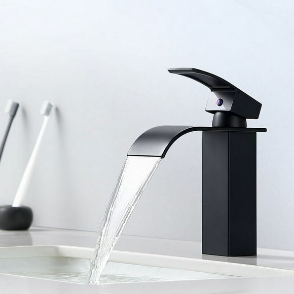 Black Modern Single Lever Waterfall Basin Faucet for Countertop Sinks,Suitable for Built-in