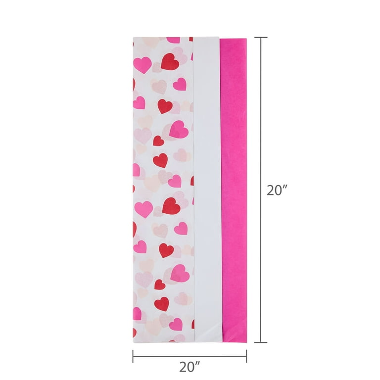Hearts Gift Tissue Paper, Pink and White, 12 Sheets, Valentine's Day by Way To Celebrate