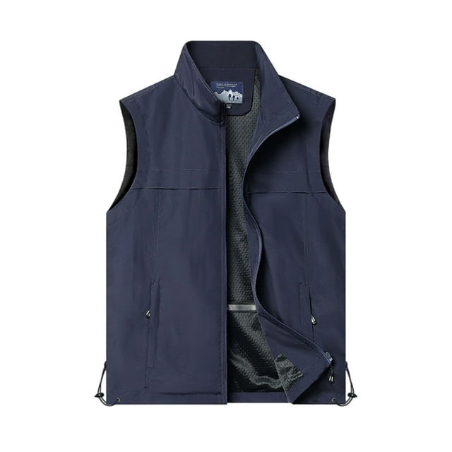 Lovzfmll Men's Work Vest Sleeveless Multiple Pockets Mesh Lined Photography Navy, 5XL