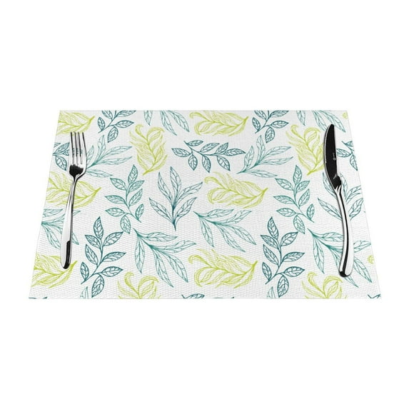 YFYANG Washable Heat-Resistant Placemats, 70% PVC/30% Polyester, Plants Foliage Pattern Kitchen Table Mat, 12" x 18" 1 Piece