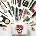 thumbnail image 5 of 1pc Skull Canvas Makeup bag Cosmetic Pouches Bags Flowers Portable Travel Make Up Canvas Toiletry Organizer Storage Purse Case with Zipper Gifts for Women Friends Teacher Halloween 10 x 7 Inch, 5 of 5