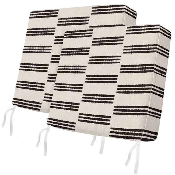 Outdoor Patio Cushion Covers 2 Pack Black Linear Rows Chair Cushion Seat Pads with Ties & Zipper Waterproof Modern Horizontal Lines Chair Slipcovers for Outdoor Furniture Couch Sofa 20x18 Inch