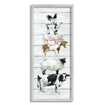 Stupell Industries Balancing Farm Animals Rustic White Plank Pattern Graphic Art Gray Framed Art Print Wall Art, Design by Carol Robinson