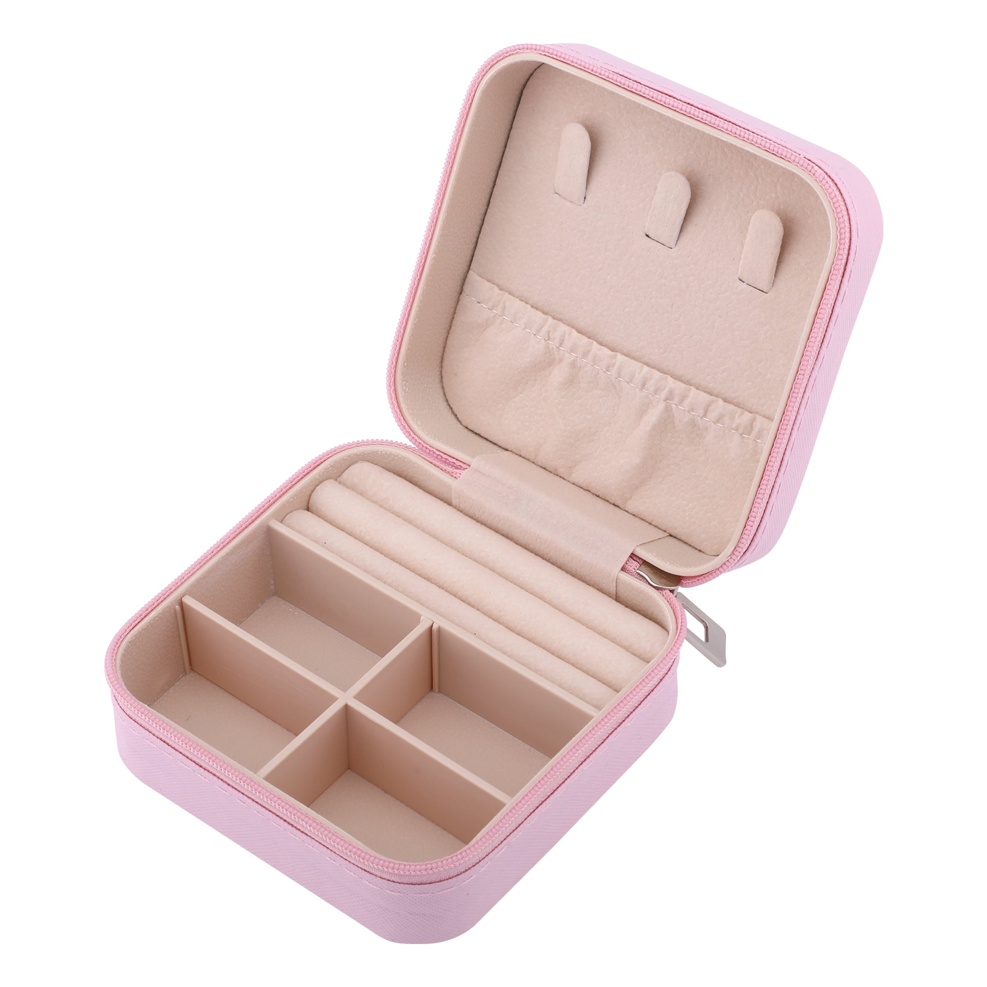 Unique Bargains Mini Jewelry Box for Women PU Leather Organizer with Zipper Pink