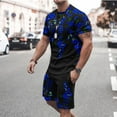 thumbnail image 2 of Honeeladyy Men's 2 Pieces Short Sets Cotton Henley Shirts Short Sleeve Casual Beach Shorts Summer Yoga Outfits #Lc-Blue-XXXL, 2 of 5