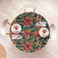 thumbnail image 4 of Ambesonne Tropical Fitted Round Tablecloth, Exotic Flora Vintage Plot, 40"- 44" Diameter, Raspberry and Dark Green, 4 of 5