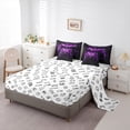 thumbnail image 4 of Gaming Bedding Set Twin Size,Geometric Honeycomb Gamepad 7Pcs Comforter Set,Video Games Fitted Flat Sheet Teens Men Room Decor,Modern Black Purple Reversible 2 Throw Pillow,2 Pillowcases, 4 of 5
