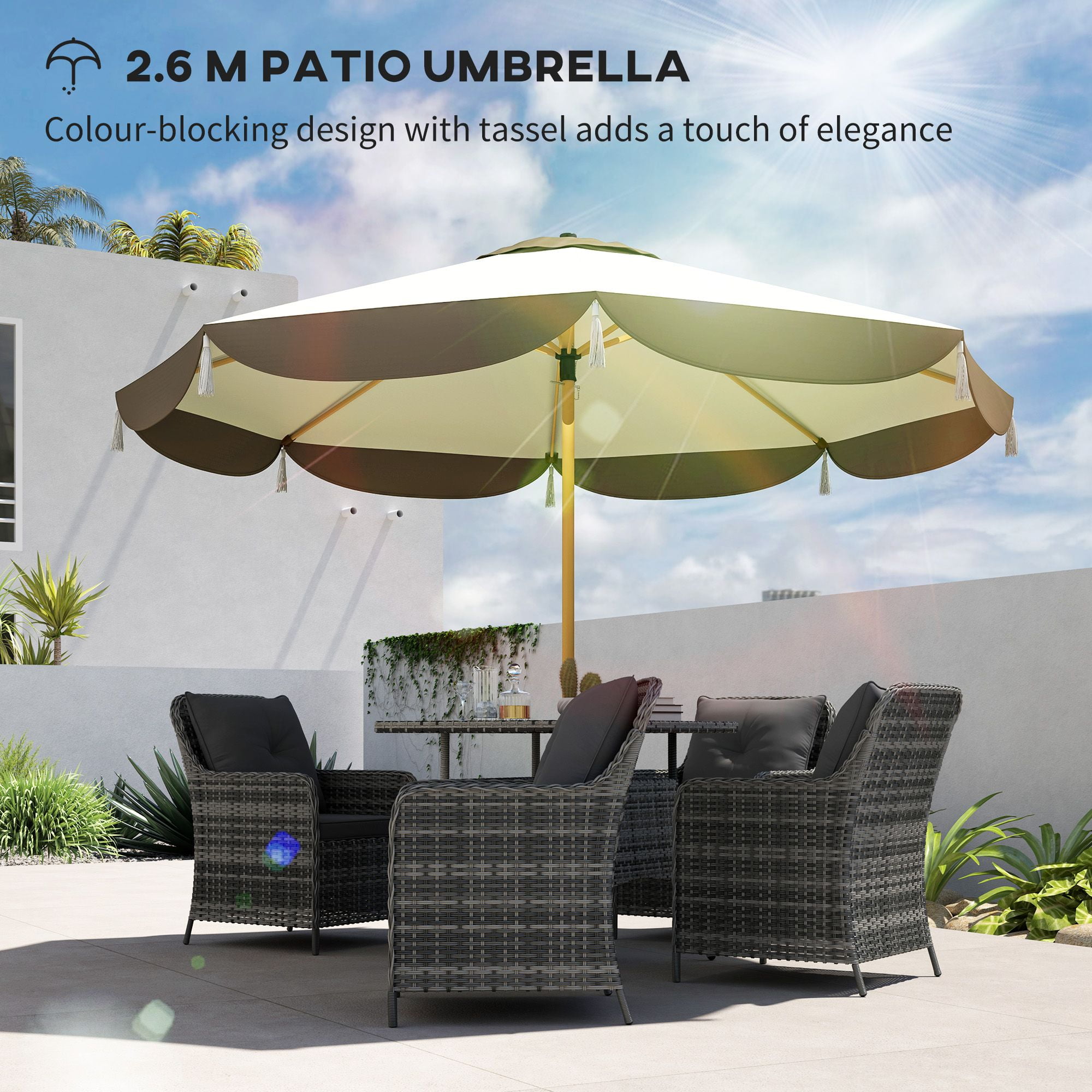 9 Ft Patio Umbrella, UPF 50+ Outdoor Market Umbrella with 8 Ribs, Vented Outdoor Table Umbrella for Deck, Backyard and Lawn, Cream White