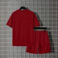 thumbnail image 5 of Mens 2 Piece Outfit Crew Neck Short Sleeve Ligjtweight Drawstring Shorts Summer Solid Color Set With Large Pockets Wine L, 5 of 7