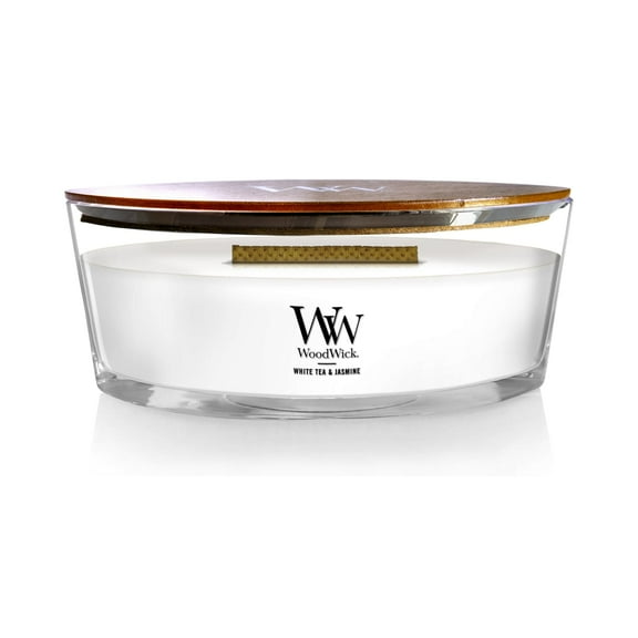WoodWick White Tea & Jasmine Scented Ellipse Candle, Crackles as it Burns, Up to 50 hrs burn time, Great for Gifting, 16oz