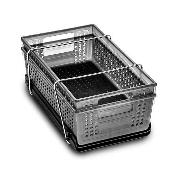 madesmart 2-Tier Organizer with Dividers - BATH COLLECTION Antimicrobial,  Slide-out Baskets with Handles, Space Saving, Multi-purpose Storage &  BPA-Fre, Large, Carbon Carbon - Antimicr 