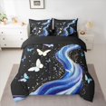 thumbnail image 2 of Homewish Romantic Butterfly Bedding Comforter Set 7pcs, Black Blue Marbling King Bedding Sets, Modern Fashion Artwork Reversible Bed Sheets, Lightweight Room Decor, 2 of 7