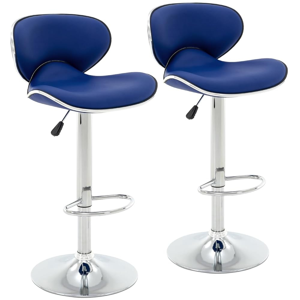 Bar Stools Set of 2, Adjustable Swivel Barstools, Modern PU Leather Counter Height Stools with Back and Footrest for Island, Dining, Bistro, Pub (Blue)