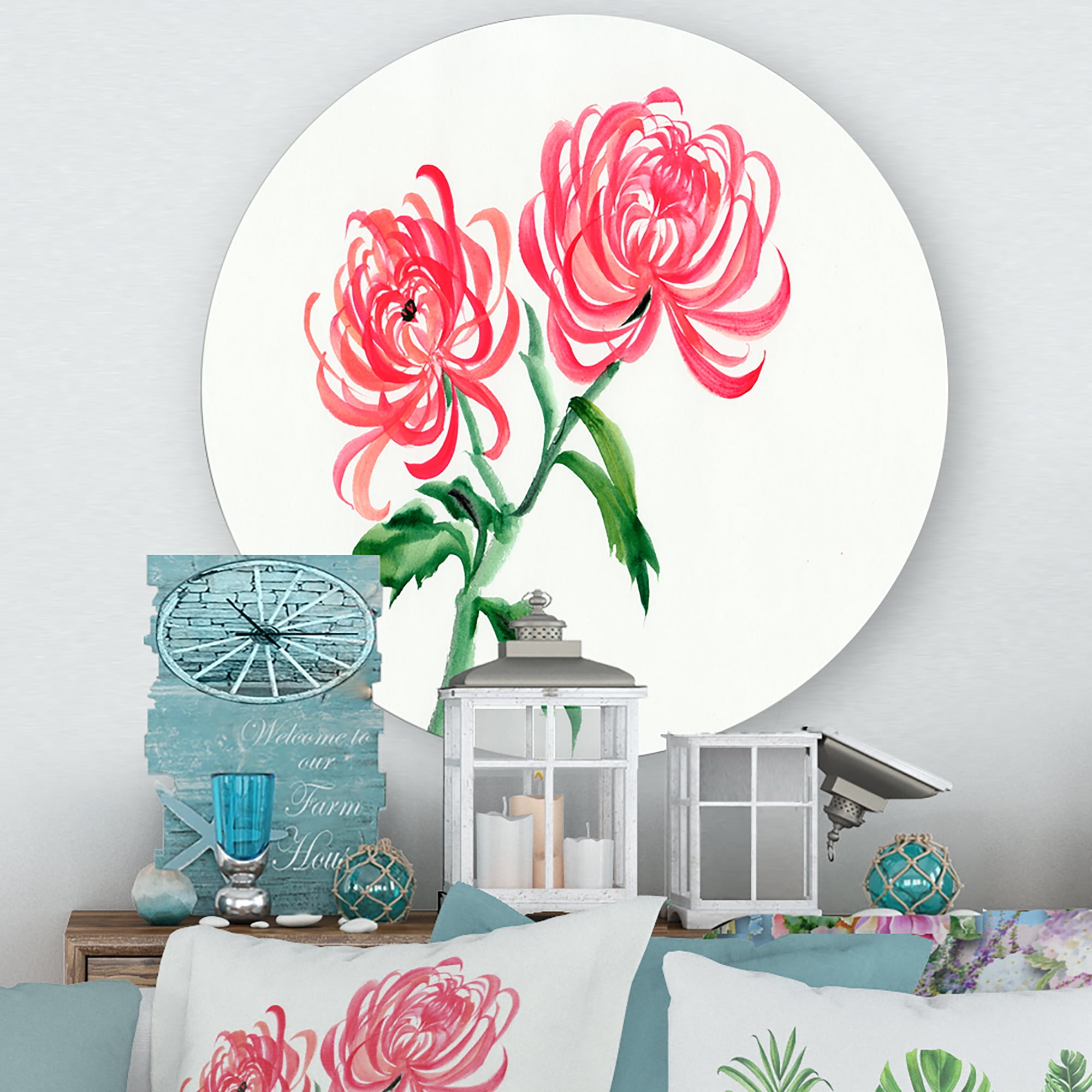Designart 'Ancient Purple Chrysanthemum Flower' Traditional Circle Metal Wall Art 11x11 - Disc of 11
