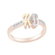 1/10 Carat Round White Natural Diamond Initial Letter A & B Ring 14k Rose Gold Over Sterling Silver (0.1 Cttw)