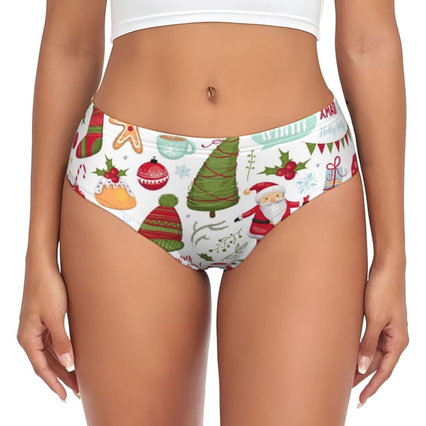 Balery Snowflakes Santa Claus Ropa Interior de Algodón para Mujer con Dibujo – Braguitas Cómodas y Elásticas, Estilo Clásico-3X-Large