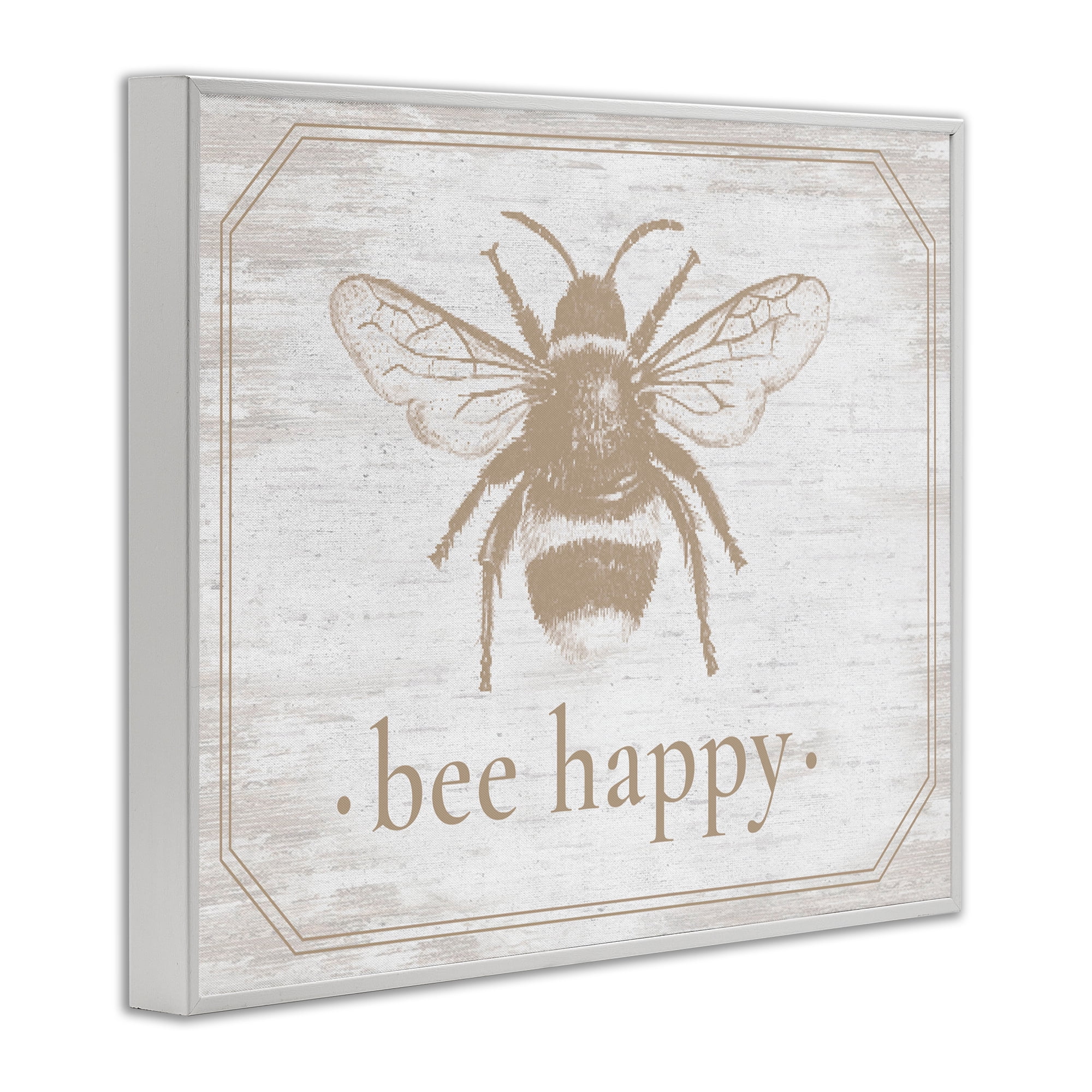 Bee Happy with Rustic Border White Framed Giclee Art, design by Lettered and Lined