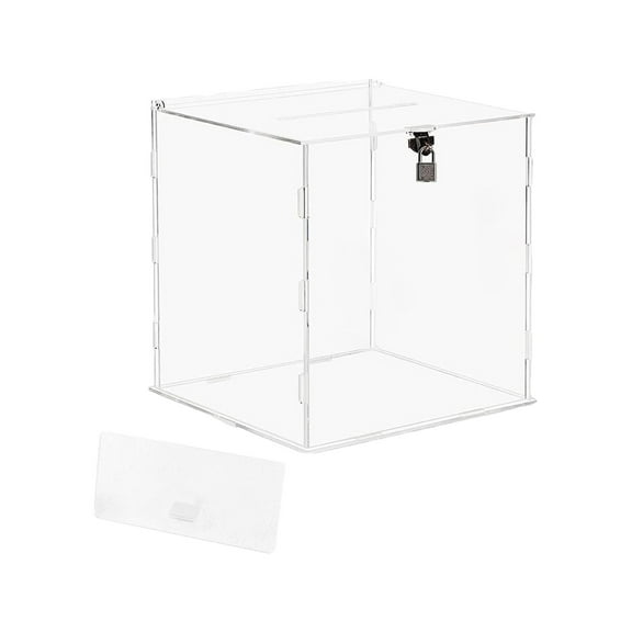 Acrylic Wedding Cards Box Money Gift Holder Box Decoration Wedding Keepsake Box with Lock for Wedding Reception Anniversary Graduation, 9.84x9.84'' Blank