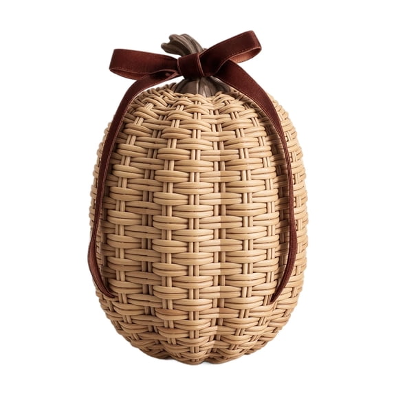 Small Wicker Pumpkin Decor Fall Home Decor Indoor Rustic Farmhouse Style for Halloween Thanksgiving Autumn Table Party Display