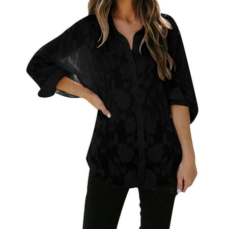 

Paptzroi Womens Casual Tops V Neck Flower Tunic Long Sleeve Button Down Shirts Top Soft Pajama Shirts Women Large Pack Womens Blouse Set Large Womens Shirt Scrub Tops Women Solid Striped Sweat Shirt