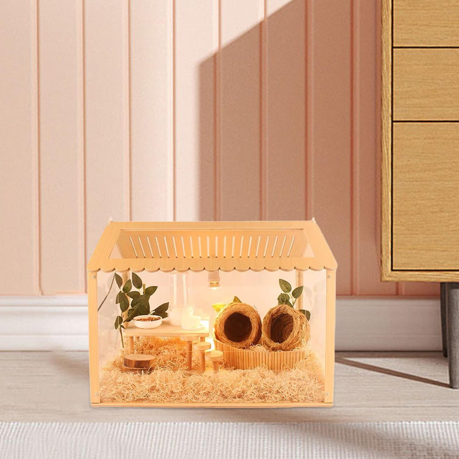 Tooyful Hamster Habitat Nesting Habitat Exercise Toy Durable Activity Platform Tunnel Exploring Toys Wood Playground for Hedgehog Guinea Pig 40x29x32CM