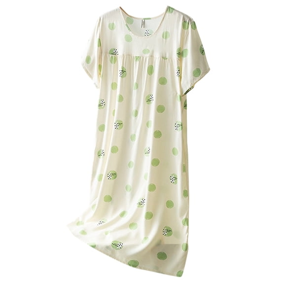Yuanlong Womens Nightgown Short Sleeve Dot Print Thin Crewneck Sleepshirts Spring Summer Home & Evening Wear Pajama Dress