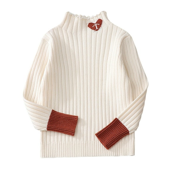 Odeerbi Kids Girls Turtleneck Sweater Rib Knit Sweater Children's Baby Fall Winter Sweater Knitted Tops Fashion Basic Layering T-shirt Beige