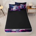 thumbnail image 4 of Manfei White Kitten Zipper Full Size Comforter Sets with Fitted Sheet and 2 Pillowcases, Dreamy Rose Galaxy Zipper Bedding Set, Navy Purple, Black Reversible, 4 Pieces, 4 of 7